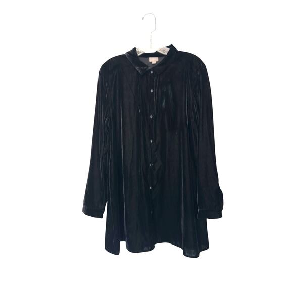 J. Jill Black Relaxed Velvet Witchy Whimsigoth Button Front Blouse Size Large - Picture 1 of 11